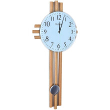 W7828 Contemporary 75cm Wood Cross Wall Clock with Pendulum - Copper & Silver, Glass Face, Black Arabic Dial, Quartz