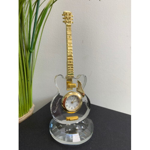 WIDDOP and Co. Miniature Crystal & Gold Guitar Clock Quartz Gift boxed