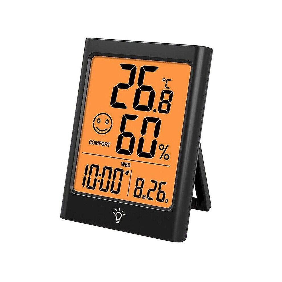 Black (Black) Electronic Digital Thermometer Hygrometer Home Humidity Monitor With Calendar Time