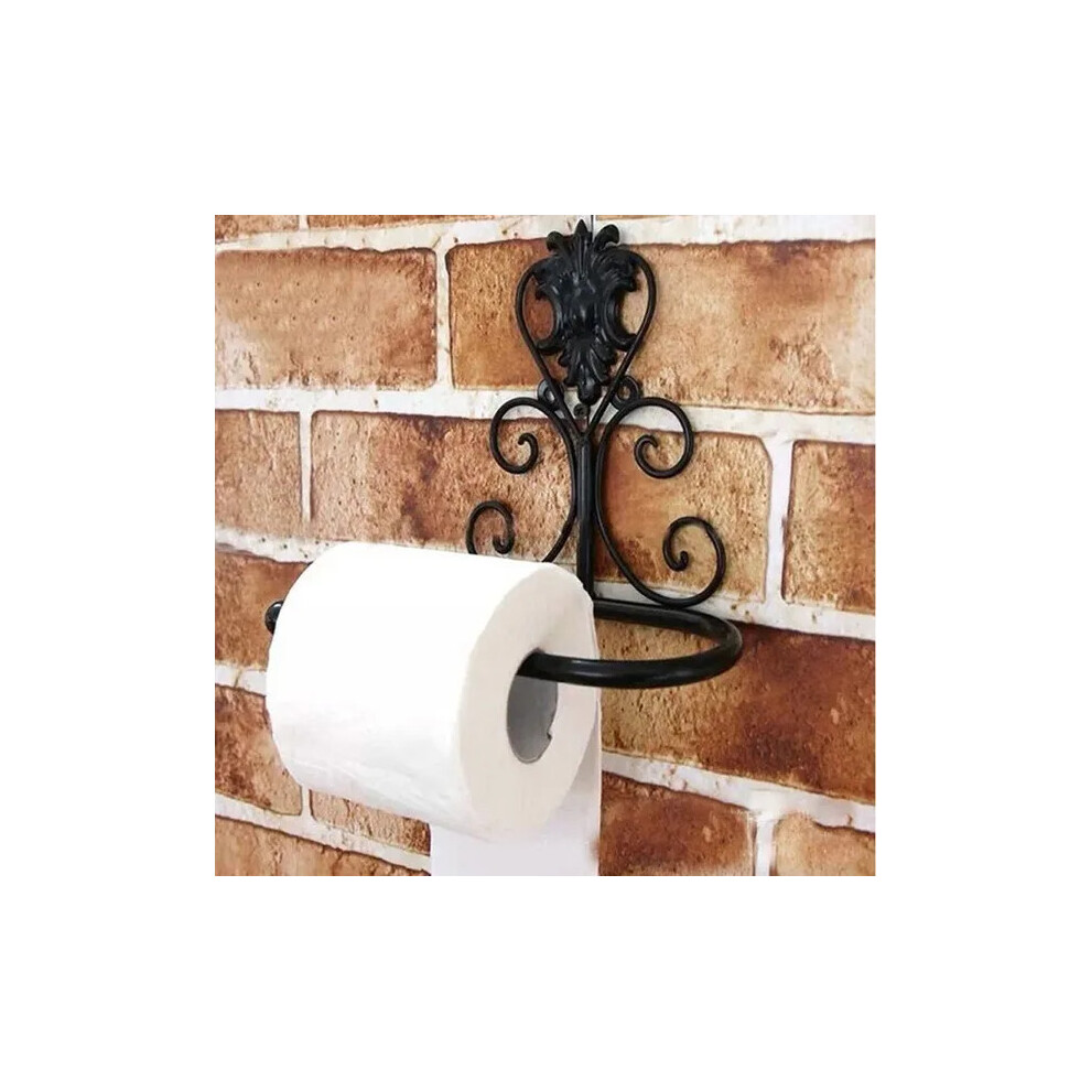 (Black) Vintage Classical Iron Toilet Paper Towel Roll Holder Bathroom Wall Mount Rack