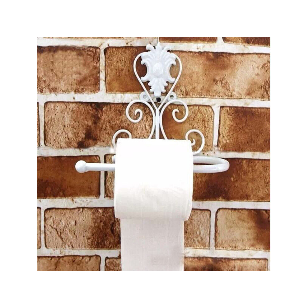 (White) Vintage Classical Iron Toilet Paper Towel Roll Holder Bathroom Wall Mount Rack