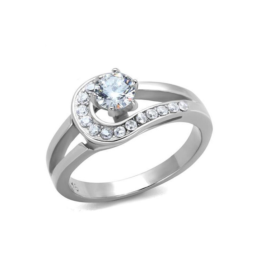 Photos - Ring Alamode TK1857-7 Women High Polished Stainless Steel with AAA Grade CZ in Clear - Size 7