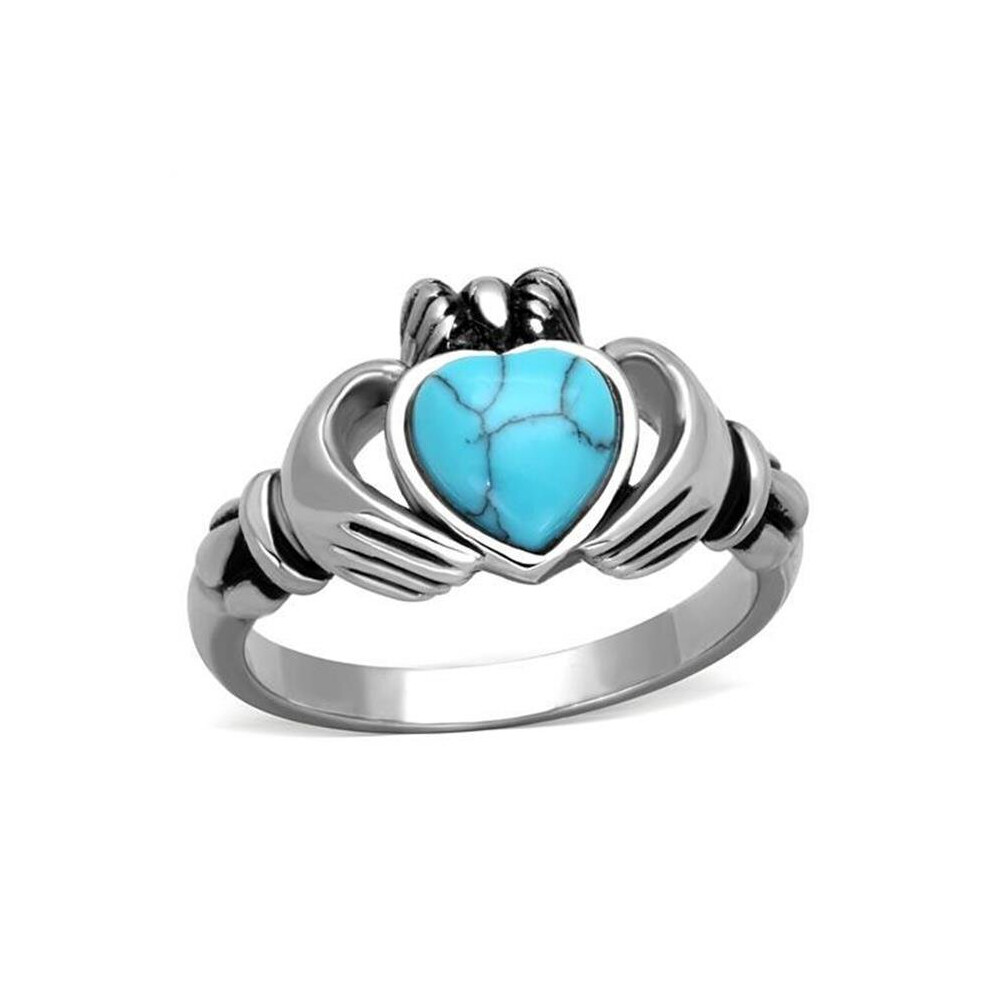 Photos - Ring Alamode TK1770-5 Women High Polished Stainless Steel  with Synthetic in Sea Blue - Size 5