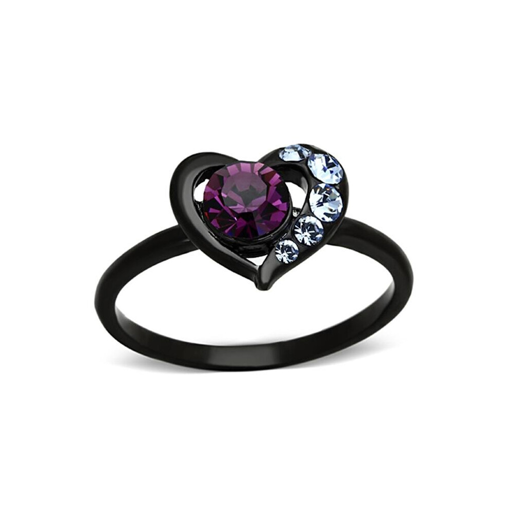 Photos - Ring Alamode TK1300-5 Women IP Black Stainless Steel  with Top Grade Crystal in Amethyst - Size 5