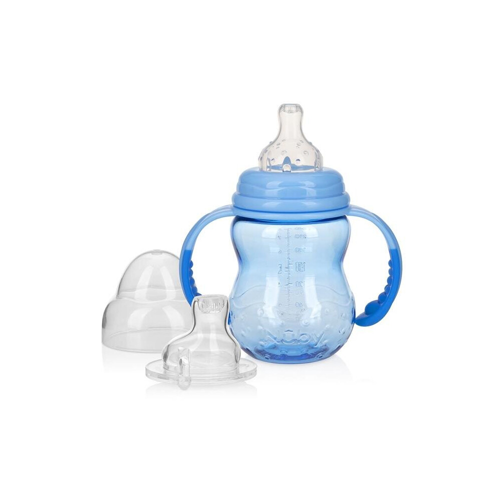 Nuby 2346682 8 oz Handles with 3 Stage Wide Neck Non-drip Bottle, Aqua - Case of 24