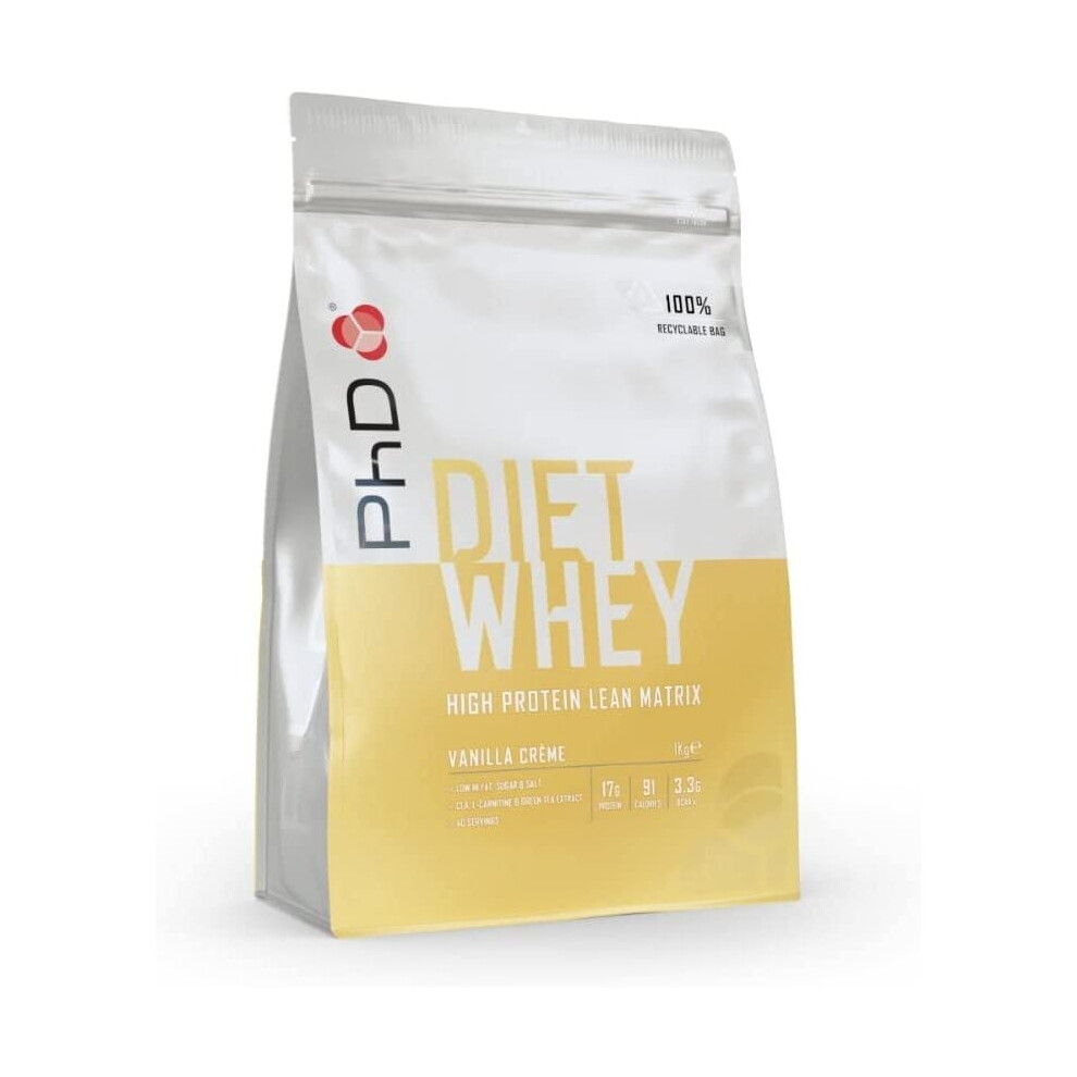 PhD Nutrition Diet Whey High Protein Lean Matrix, Vanilla CrÃ¨me Diet Whey Protein Powder, High Protein, 40 Servings Per 1 kg Bag