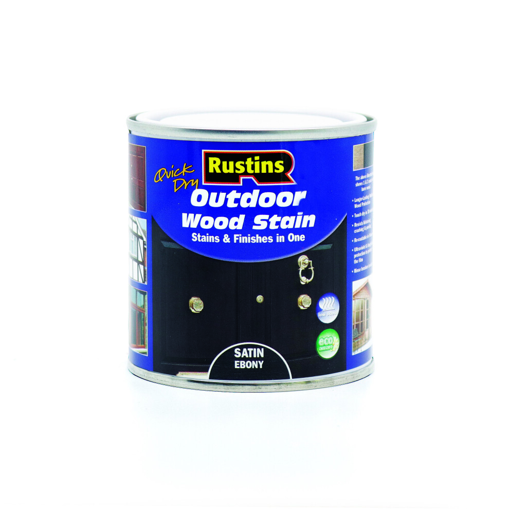 Rustins Quick Dry Outdoor Wood Stain Satin - Ebony 250Ml