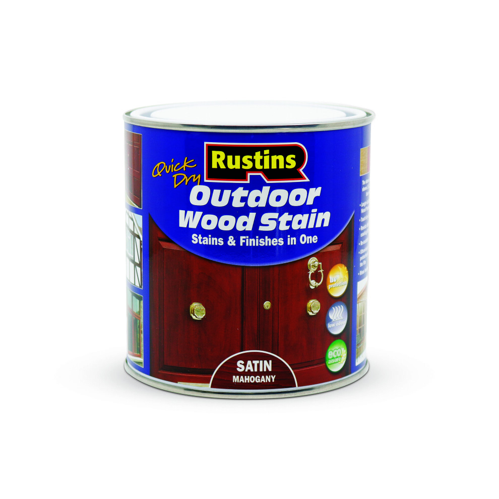 Rustins Quick Dry Outdoor Wood Stain Satin - Mahogany 1Ltr