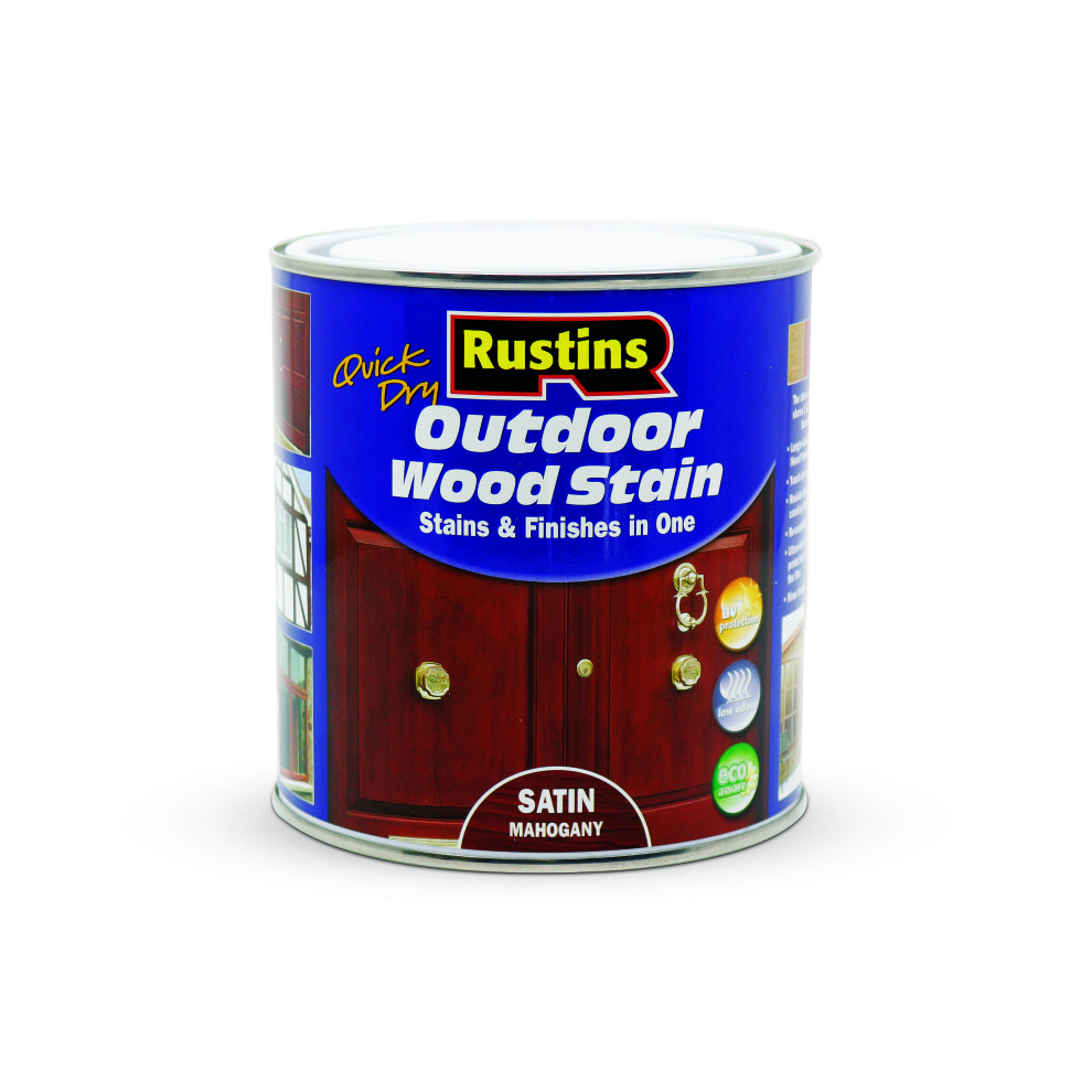 Rustins Quick Dry Outdoor Wood Stain Satin - Mahogany 1ltr