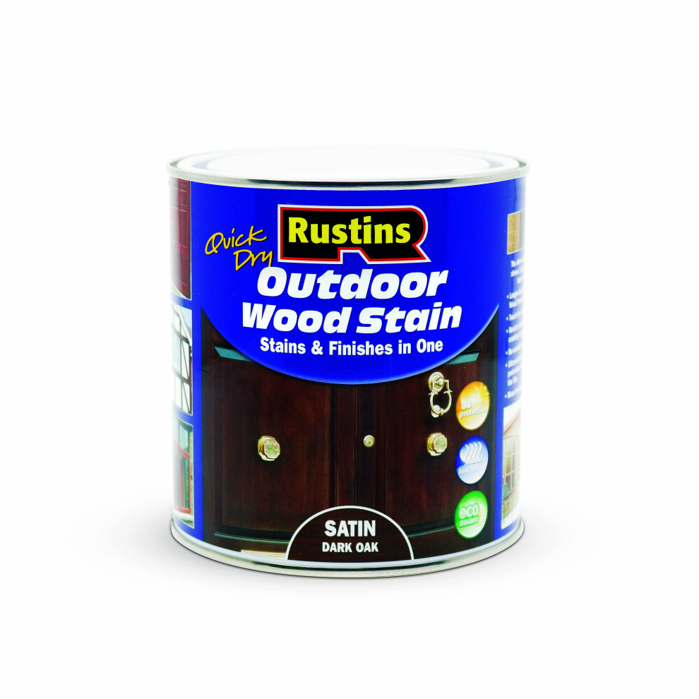 Rustins Quick Dry Outdoor Wood Stain Satin - Dark Oak 1Ltr 5015332733033