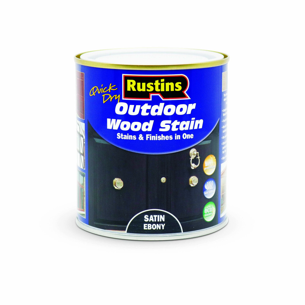 Rustins Quick Dry Outdoor Wood Stain Satin - Ebony 500Ml