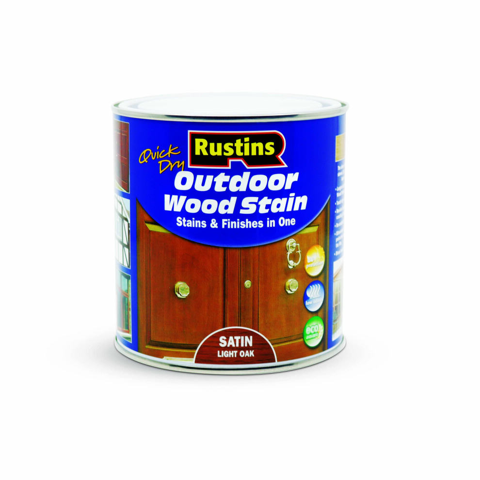 Rustins Quick Dry Outdoor Wood Stain Satin - Light Oak 1ltr