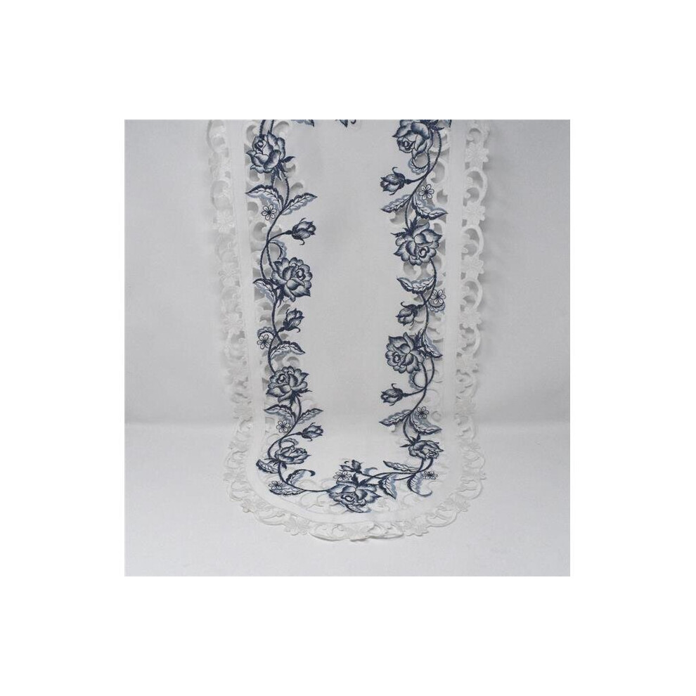 Sinobrite H8459-16x72 16 x 72 in. Blue Rose on White Fabric Table Runner-image-OPC-PBCYM5R-NEW