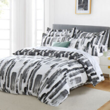 (Stripe Grey, SUPER KING) Reversible Duvet Cover Bedding Set & Pillowcases Printed Floral Duvets Covers Single Double King