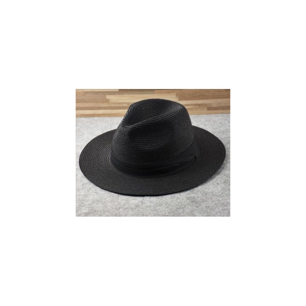 ( XL/61-64cm, Black) Women/Men Wide Brim Soft Shaped Panama Straw Hat Summer Beach Sun Cap Fedora Hat