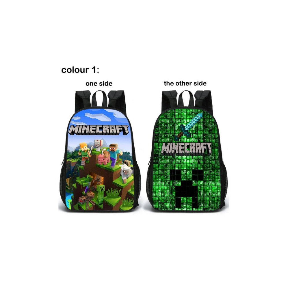 (C1) Minecraft School Bag Double-sided Backpack Kids Gift