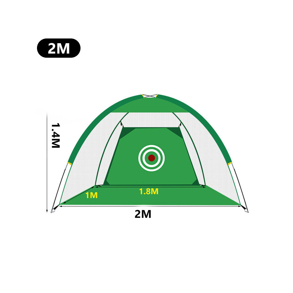 (2 M Green) 2M Golf Practice Net Tent Strike Cage Outdoor Indoor Grassland Mesh Mat Garden Golf Training