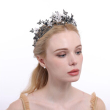 (Black) Bridal Tiara Butterfly Rhinestone Crown Vintage Flower Wedding Crown For Women
