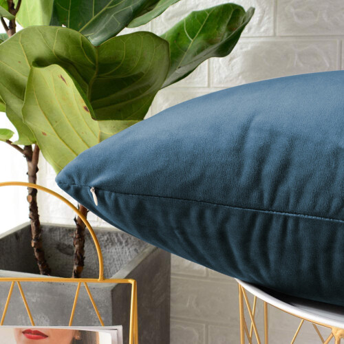 (Blue) Velvet Cushion Covers Luxury Plain & Stripe Patterned Cushion Covers 2