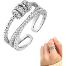 (Silver) Triple Spin Ring Open Design Ring Anti Anxiety Women Jewelry Girls Gift