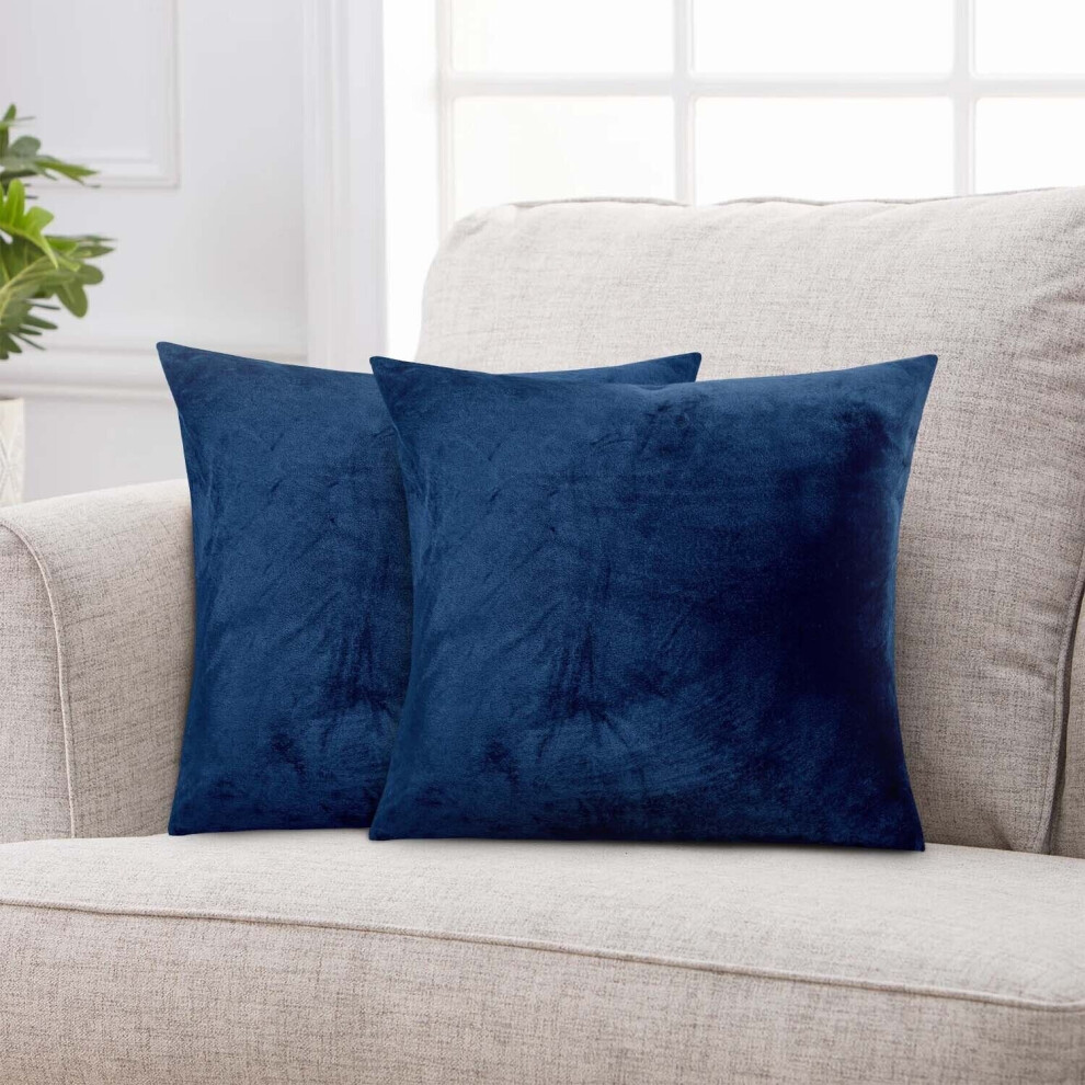 (Blue) Velvet Cushion Covers Luxury Plain & Stripe Patterned Cushion Covers