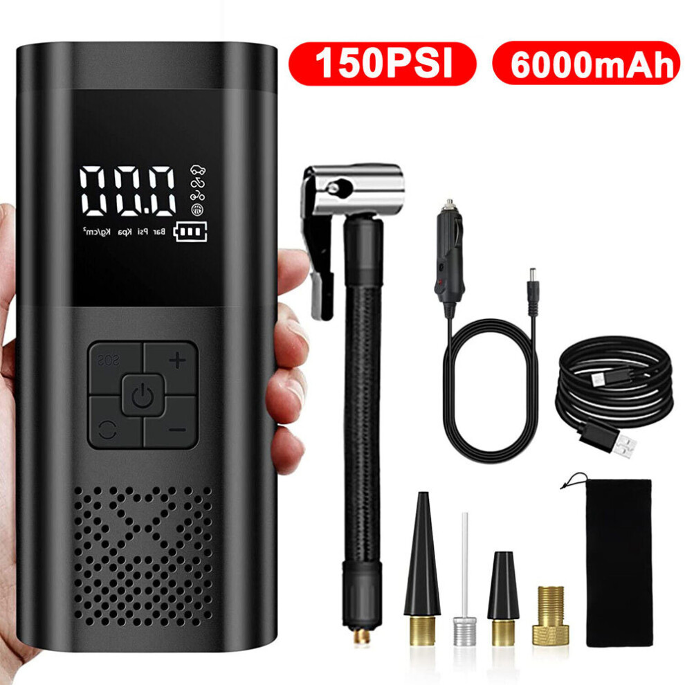 Car Tire Inflator 6000mAh 150PSI Cordless Air Compressor Bike Pump USB