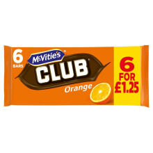 McVitie's Club Orange Chocolate Biscuit Bars 6 bar (Pack of 12)