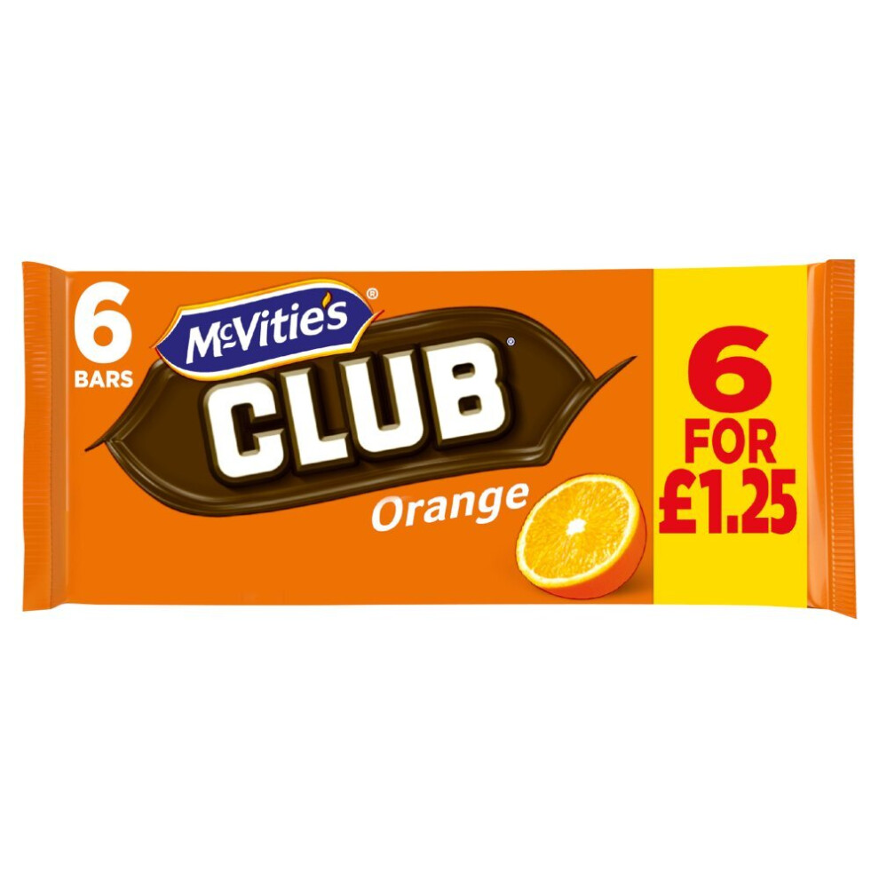 McVitie's Club Orange Chocolate Biscuit Bars 6 bar (Pack of 12)