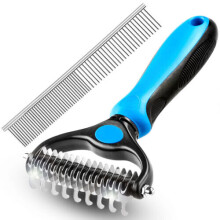 (Blue) Professional Dog Cat Pet Comb Brush Dematting Undercoat Grooming Comb Rake Tool