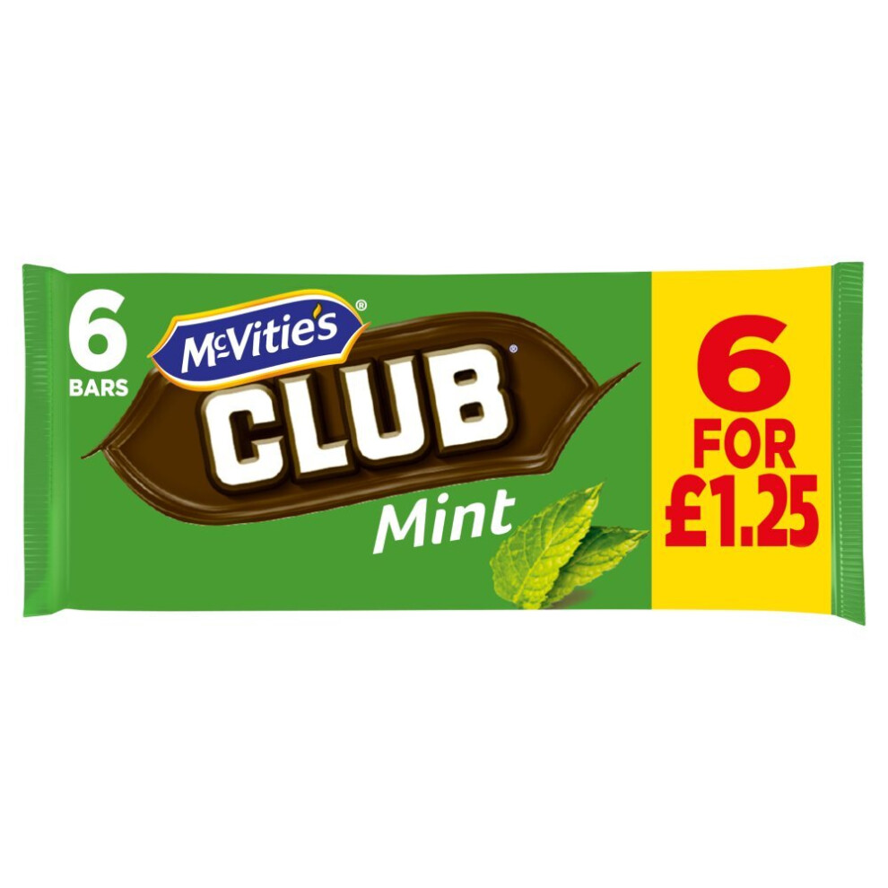 McVitie's Club Mint Chocolate Biscuit Bars 6 bar (Pack of 12)