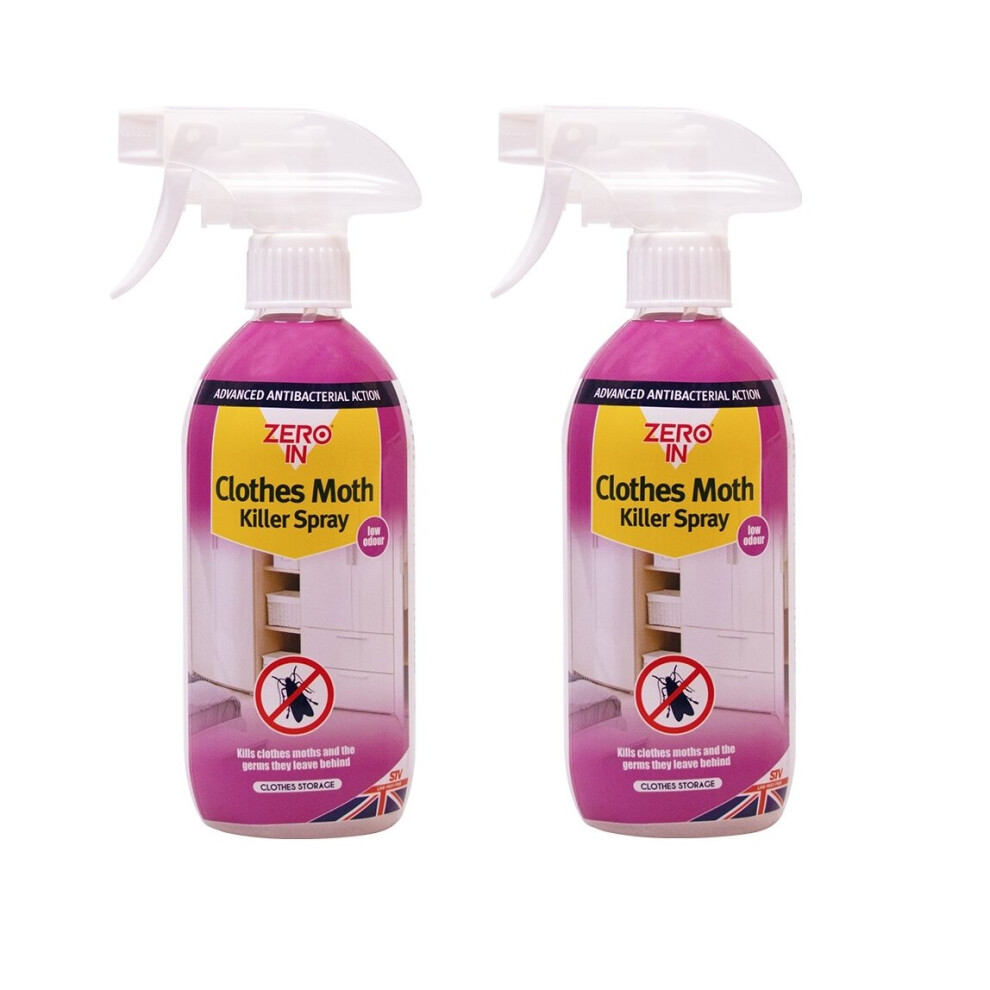 2xClothes Moth Killer Spray Antibacterial Ready To Use Treatment 500ml