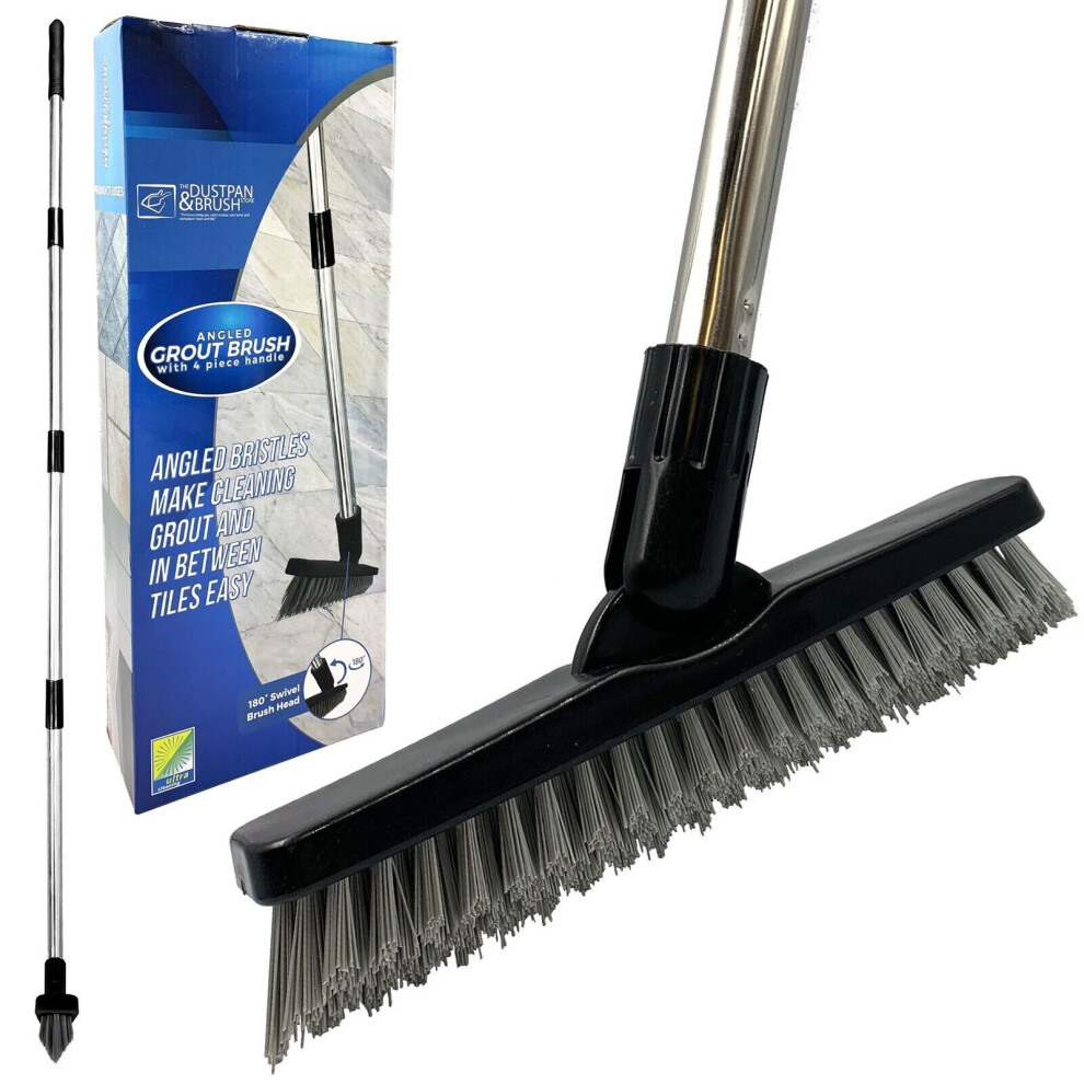 The Dustpan & Brush Store Grout Scrubbing Cleaning Brush Floor Scrub Angled Stiff Deck Handle