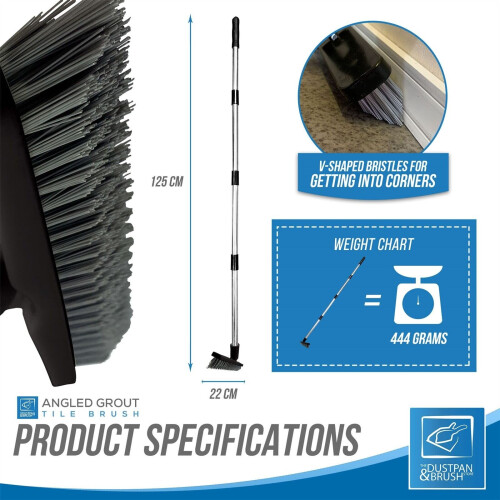 Grout Scrubbing Cleaning Brush Floor Scrub Angled Stiff Deck Handle 2