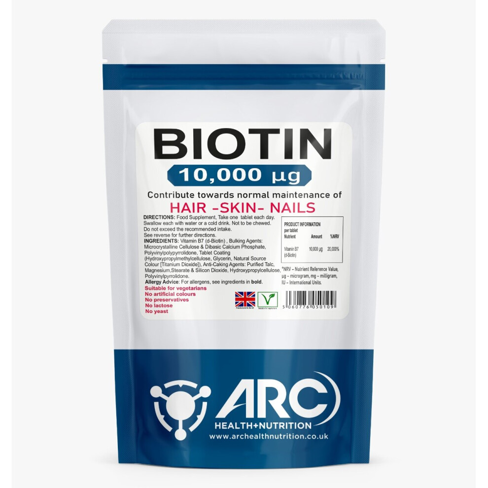 Arc Health Nutrition Biotin 10,000Mcg Vitamin B7 60 Tablets