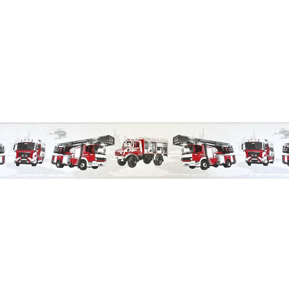 AS Creation Fire Truck Red White Wallpaper Border Helicopter Textured Kids Room