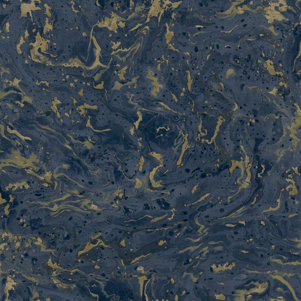 Grandeco Marble Navy Gold Wallpaper Metallic Effect Paste The Wall Contemporary