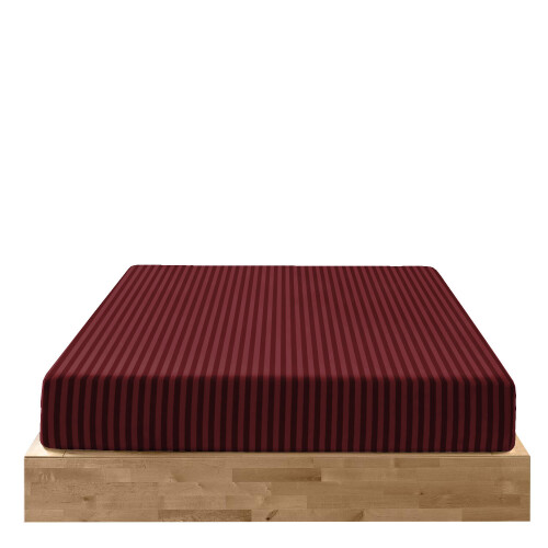 (Red, Double: 137 x 191 CM.) Luxury Stripe 40CM Fitted Sheet Hotel Bed Sheets 2