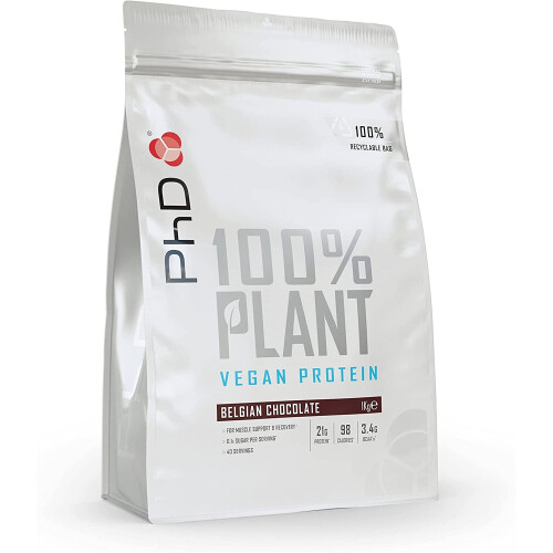 PhD Nutrition 100 Plant Vegan Protein Powder, Belgian Chocolate Plant Protein, 21g of Protein