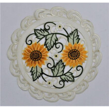 Sinobrite H8710-016 16 in. Sunflower on Cream Fabric Doily
