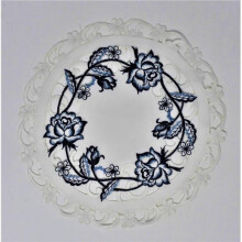 Sinobrite H8459-008 8 in. Blue Rose on White Fabric Doily