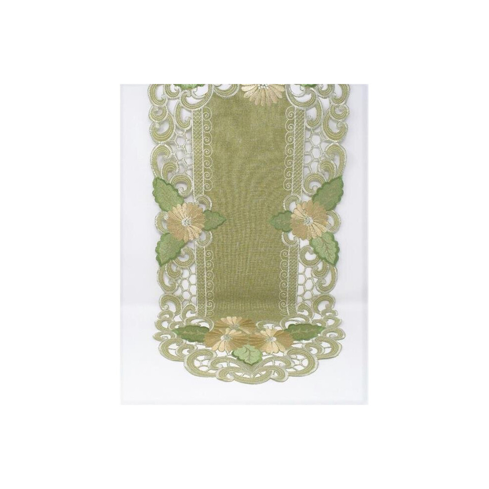 Sinobrite H8852-15x54 15 x 54 in. Gold Daisy on Sage Green Burlap Linen Fabric Table Runner-image-OPC-PBCZ8RW-NEW