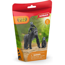 Schleich Låglandsgorillafamiljen: gorillamamma med två smågorillor - realistiska, handmålade figurer