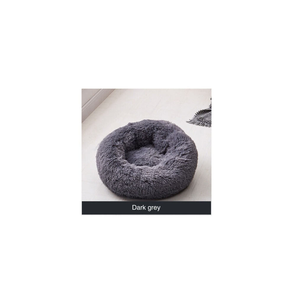 (Dark Grey, XL- 80*26cm) Donut Dog Bed Pet Cat Calming Comfy Shag Fluffy Warm Bed Nest Mattress Large Pad