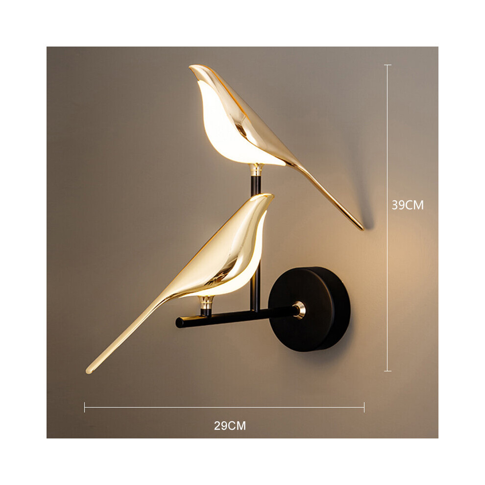 (2 head, Natural Light) Nordic LED Golden Bird Wall Lamp Parlor Bar Bedside Hanging Light Novelty Rotatable
