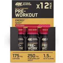 Optimum Nutrition Gold Standard Pre-Workout Shot, Food Supplement with Beta Alanine, Caffeine and Vitamin B6 and B12, Mixed Berry, 12-Pack, 12 x 60 ml