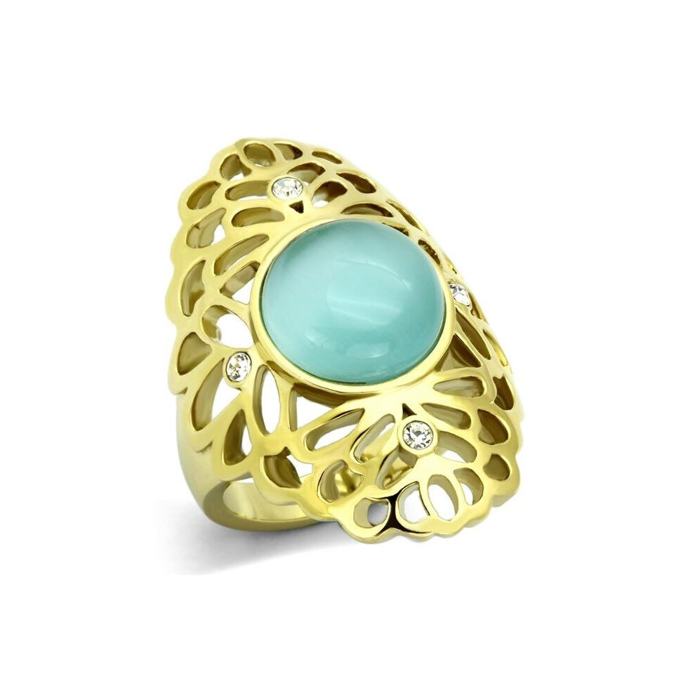 Photos - Ring Alamode TK1029-6 IP Gold Ion Plating Stainless Steel  with Synthetic Cat Eye, Light Sapphire - Size 6