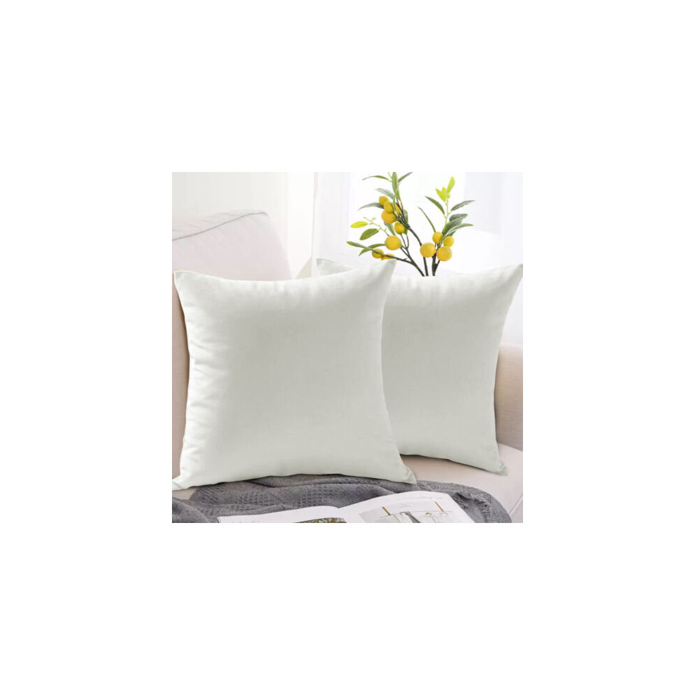 (18"X18" (Pack of 2), Off White Plain) Velvet Cushion Cover Throw Pillow Cover Sofa Bed