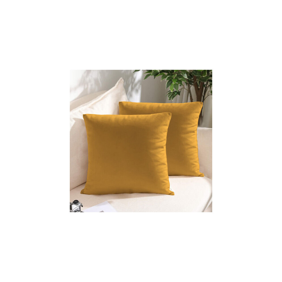 Supreme Bedding Ltd (18"X18" (Pack Of 2), Ochre Plain) Velvet Cushion Covers Decorative Throw Pillowcase