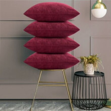 (18"X18" (Pack of 4), Burgundy Patterned) Velvet Cushion Covers Decorative Throw Pillowcase