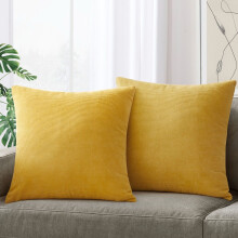 (18"X18" (Pack of 2), Ochre Patterned) Velvet Cushion Covers Decorative Throw Pillowcase